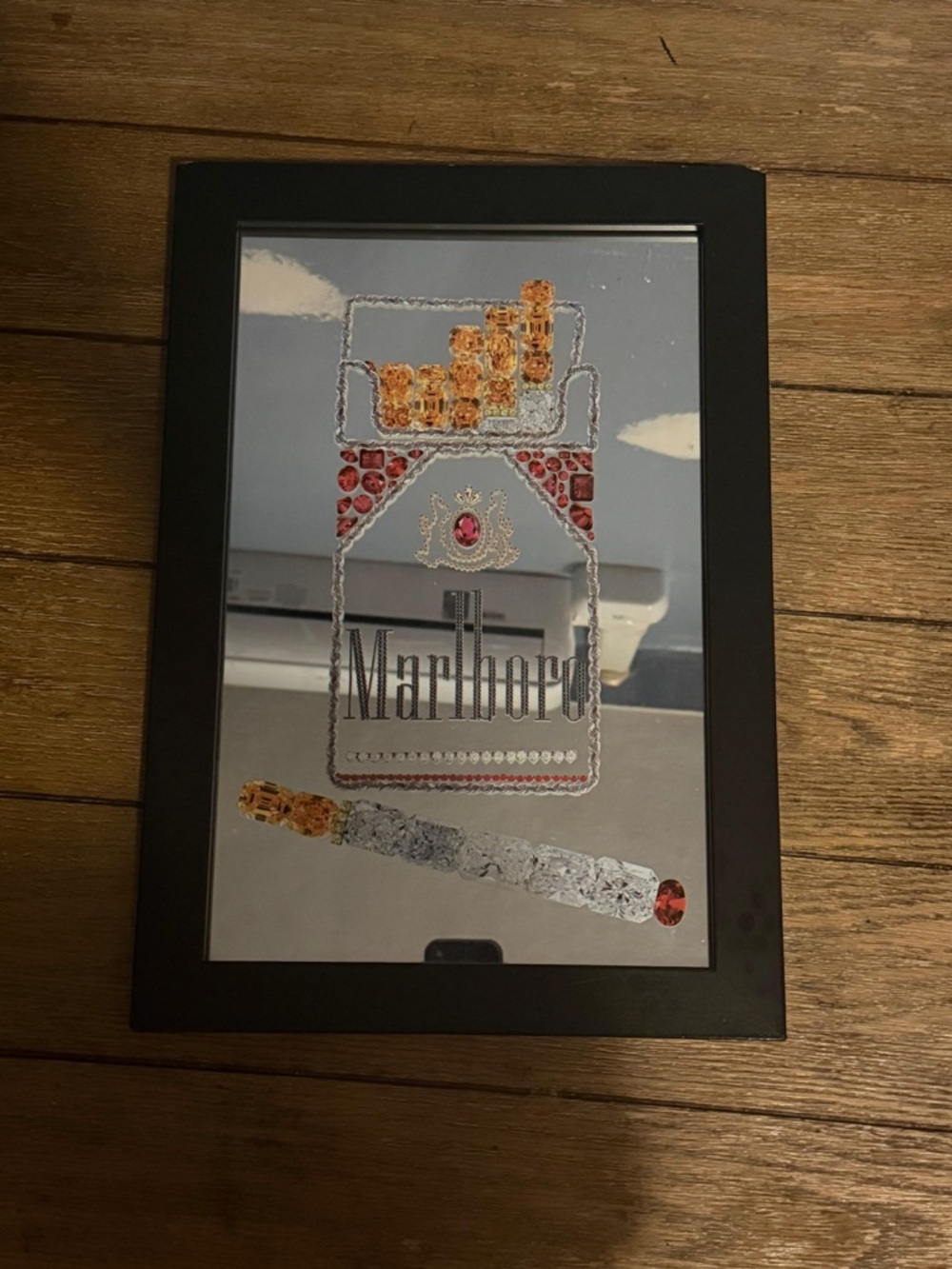 Marlboro Black Framed Crystal Mosaic Wall Art with Red and Gold Accents